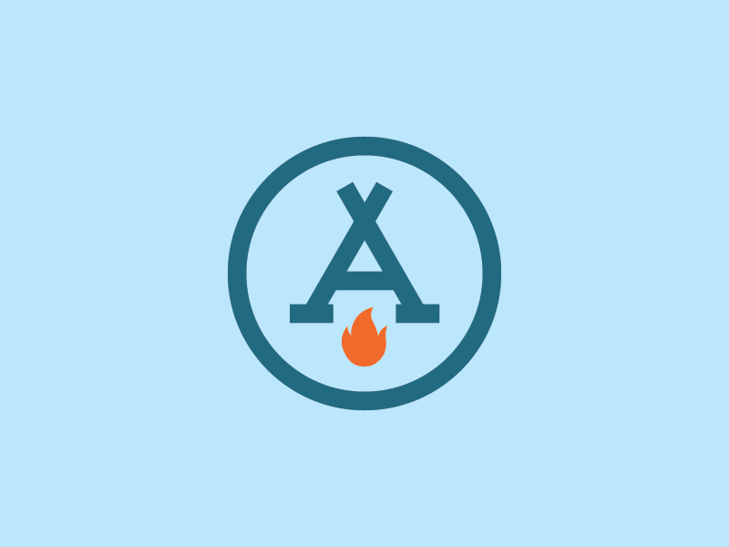 A Camp icon logo tent flame camp