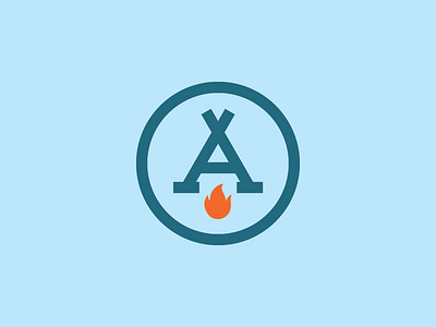 A Camp camp flame icon logo tent