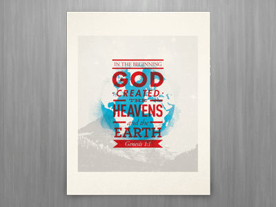 Genesis 1:1 Poster blue design poster print red screenprint typography