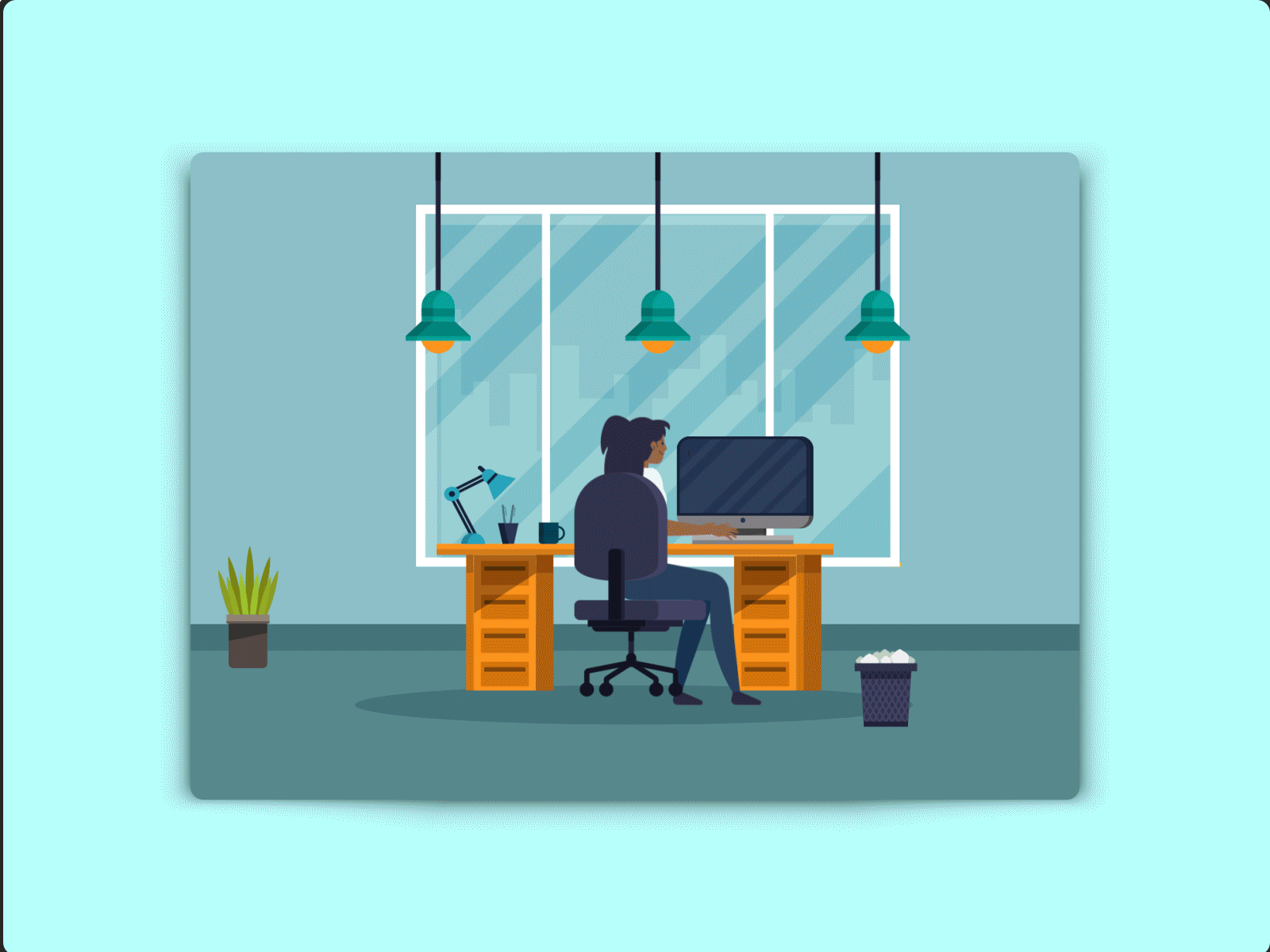 Office Day Night Work after effect animated animated gif color day design gif illustration light night office vector