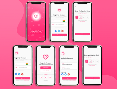 Dating App Design app app design app mockup application colorful content dating dating app design devdesignstudio heart icon iphone x love mobile app mockup pink ui ux vector