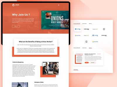 UWUA - Union Web Pages company logo style content design homepage labour landing page orange tablet ui union union web template web web design why join us