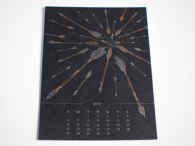 July—Mongol Warrior 12 musketeers arrows calendar firework illustration july letterpress mongol warrior