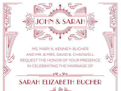 John & Sarah art deco invitation ornamentation seal wedding