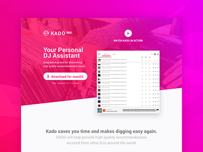 KADO App Pre-launch now on Product Hunt 😃 beta dj kado landing page music app personal assistant product hunt soundcloud spotify web