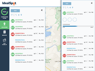 Idealspot App Designs app flat idealspot locations map side menu