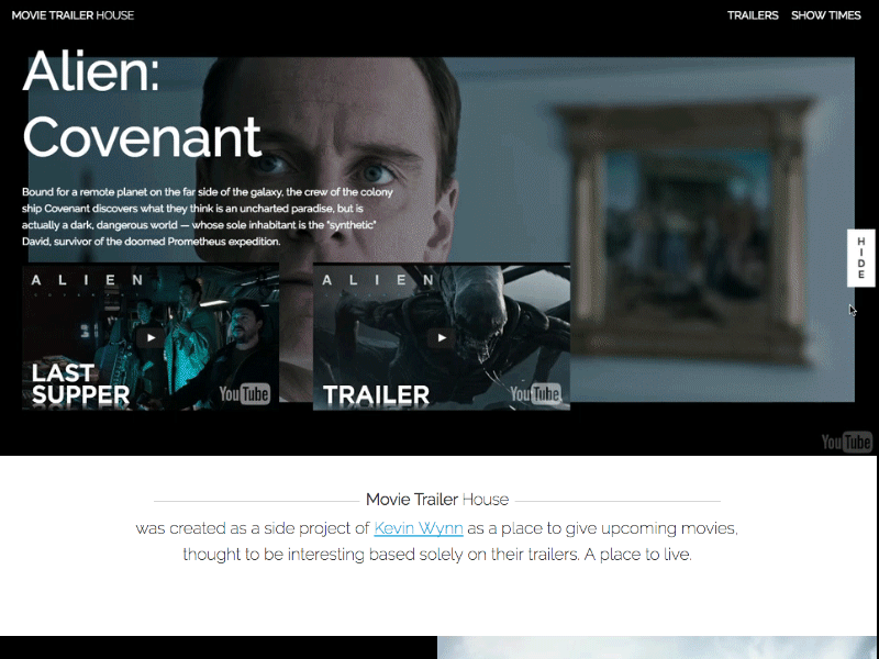 Movie Trailer House | Home Page Concept alien animated covenant movies showings shows theater trailers upcoming video youtube