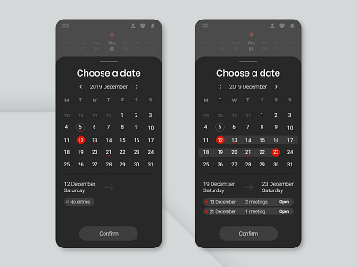 Date Picker 080 adobe xd app black button calendar concept daily ui dailyui dark design meeting minimalist tasks typography ui ux web xd