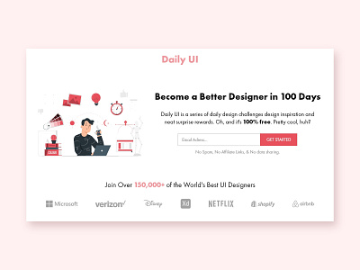 Daily UI Landing Page 100 adobe xd button clean design clean ui concept daily ui dailyui design illustration input field minimalist subscription typography ui ux web webpage website xd