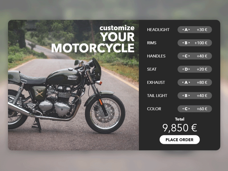 Customize Product 033 motorcycle vector button animation prototyping ux ui design web dailyui daily ui adobe xd