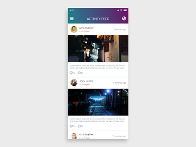 Activity Feed 047 adobe xd app clean daily ui dailyui design gradient icon minimalistic photo typography ui ux vector web