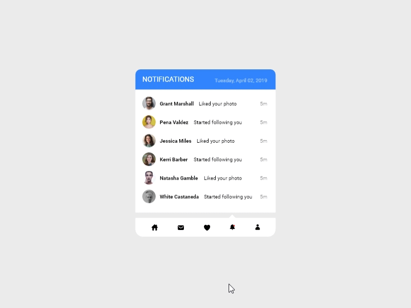 Notifications 049 adobe xd animation app blue button daily ui dailyui design flat icon minimal minimalistic prototyping type typography ui ux web website