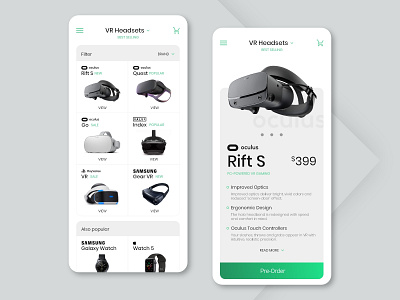 Pre-Order 075 adobe xd button clean concept design daily ui dailyui design ecommerce green headset minimalist oculus typography ui ux vr web white xd