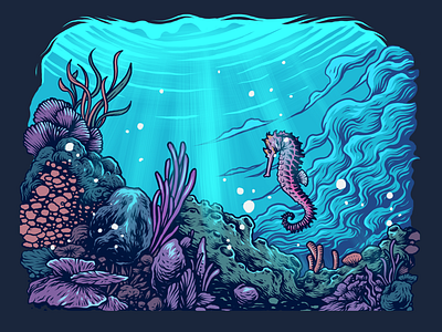 Seahorse art artist clothing coloring coral design drawing illustration ocean seahorse