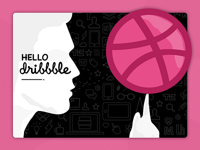 Hello Dribbble basketball debut digital first shot hello illustration invitation invite man