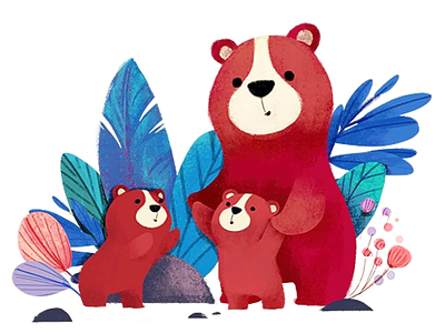 Mama bear with the cubs agency agency art agency illustration art beats children book children book illustration cubs digital illustration editorial florals illustration illustration agency kidlit wildlife animal