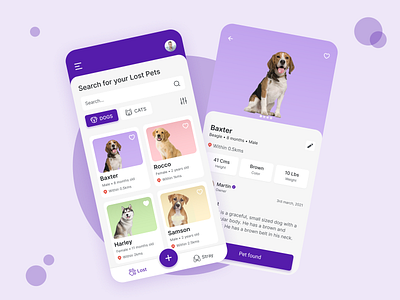 Pet Lost & Found App app application appuiux branding dog minimalist mobileapp pet adoption pet care pet found pet lost pet rescue pet store petapp social ui ui design uiux uiuxdesigner