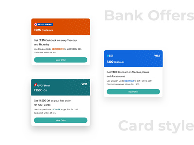 Bank Offers Card Style app card layout card style cards cards ui clean coupons crisp mobile mobile app design offer cards offers ui ui cards