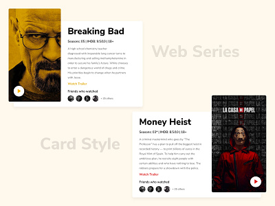 Recommended Web Series - Card Style app app design app ui application card design card ui design digital mobile mobile app design movie app ui ux