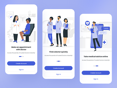 Onboarding Screens branding dailyui design doctor illustration ios onboarding screens sketch splash ui ux walkthrough