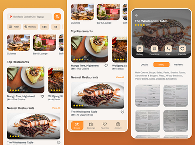 Restaurant Booking App booking menu mobile app orange red restaurant ui ux ui ux design