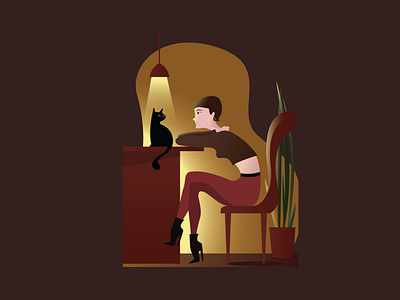 Black Boots & Black Cat adobe illustrator cat dim lights illustraion warm tones