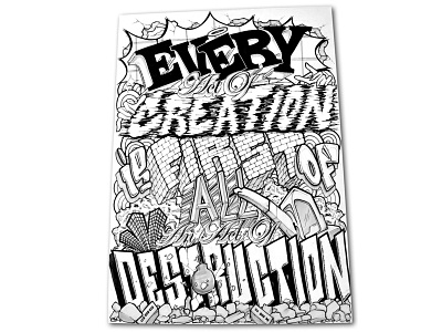 create//destroy blackandwhite bw creation destruction illustration ink letters typography