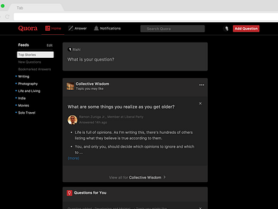 Quora Dark Mode by Rishi Mohan on Dribbble