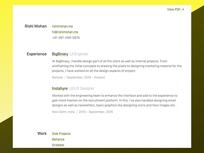 Resume black clean design minimal personal resume simple web white yellow