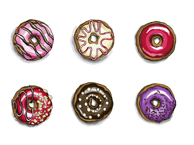 Donuts wacom вкусно выпечка графика еда иллюстрация ням ням пончики сладко
