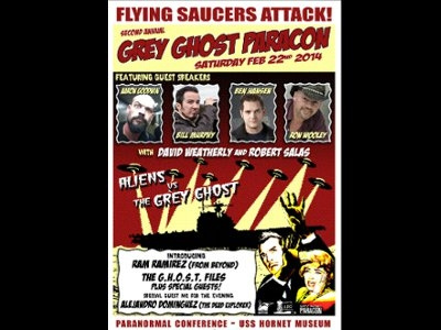 Grey Ghost Paracon 2014 poster 50s scifi alameda paranormal aliens grey ghost horror paracon ufo uss hornet