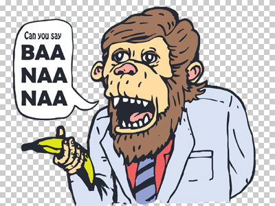 Dr. Eugene Bubbles, Speech Therapist. ape banana monkey speech suit