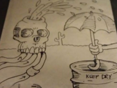 Keep Dry cactus envelope sketch skull umbrella wet