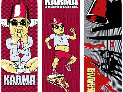 Karma Decks blood buddy holly fez nose picking pizza shriner skateboard
