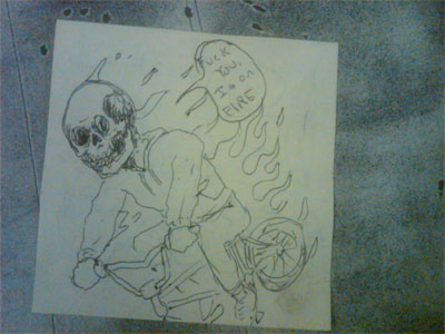 Fuckyou bike bmx fire post it note skull
