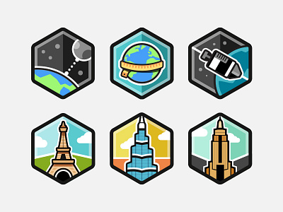 Unique Badges - 1 activity apollo 17 badge burj khalifa earth eiffel tower empire state building equator fitness illustration moon