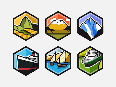 Unique Badges - 2 activity badge fitness illustration kilimanjaro machu picchu mount everest nile river panama canal queen mary