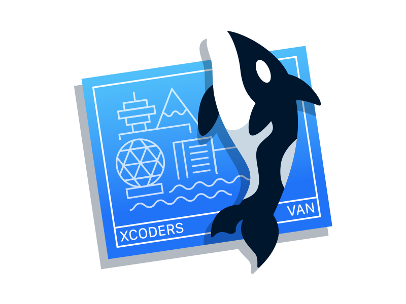 Vancouver Xcoders Logo branding blue and black blue vancouver xcoders orca illustration badge logo xcode xcoders vancouver