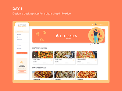 Day #1 JUAN'S PIZZA admin panel branding dashboard design logodesign mexico orange pizza logo typography ui vector web website