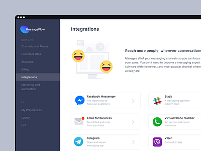 Omnichannel tool. Connect new message source admin panel dashboard omnichannel product design ui ux