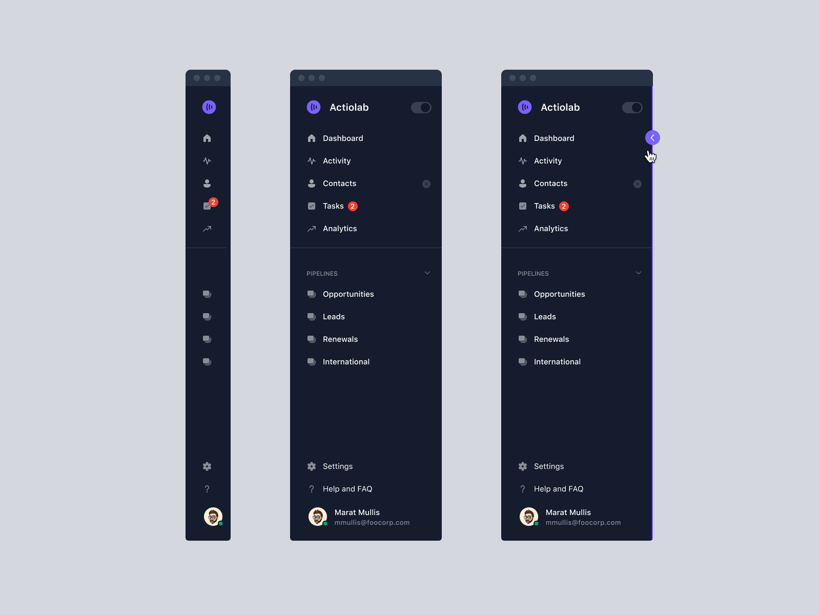 Dark Mode. Collapsed menu for admin panel by Dmitry Pronin on Dribbble