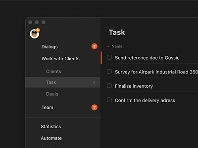 Task manager app messenger product design task ui ux
