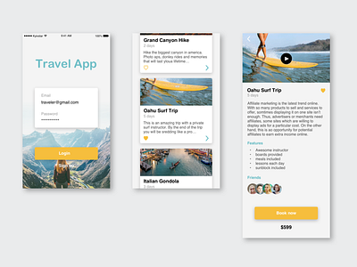 Travel App app design mobile ui ux