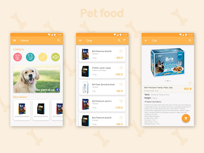 Pet food android app design mobile ui ux vector