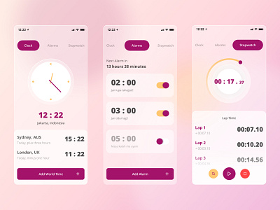 #Exploration | Simple clock App alarm app app design glassmorphism minimal ui ux
