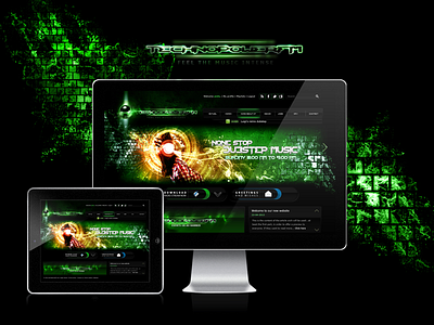 Technopower fm green photoshop radio techno webdesign