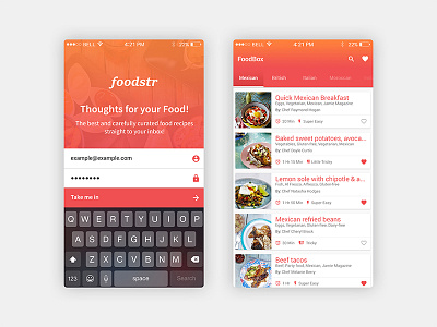 Foodstr - Mobile App UI android app colors design flat foodapp ios material minimal mobile ui ux