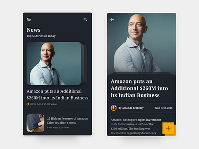 News App dark dashboard ui material minimal ui ux