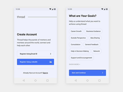 Thread - Android App Design - 2 android app dashboard design freebie ios material minimal ui ux wireframes
