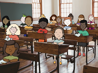 Classroom of Kids children classroom desks illustration illustrator cc kiddos kids learning pencils pupils school students